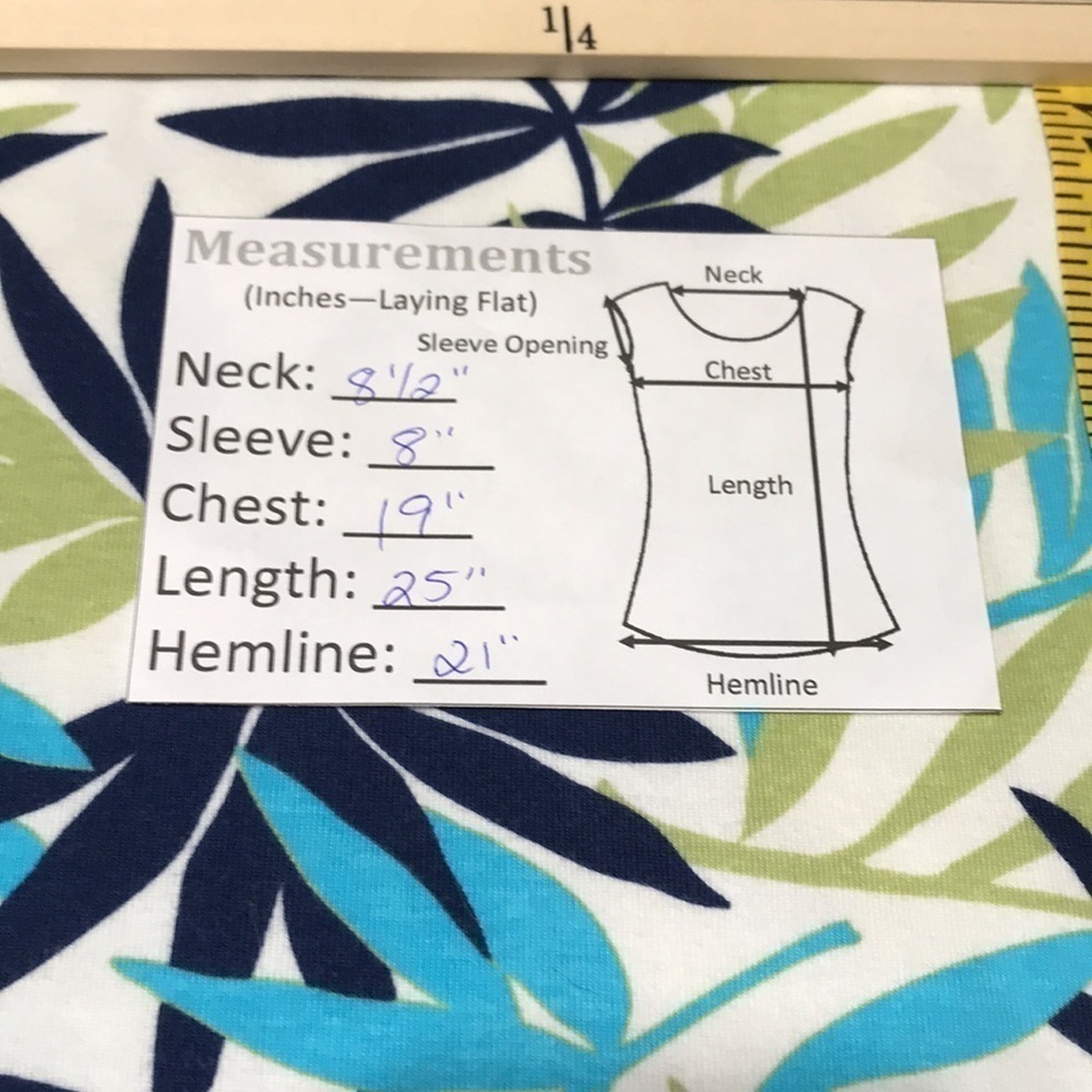 WHITE STAG Navy Blue/Turquoise/Green Leafy Print/White Sleeveless V-Neck—L 12/14 - Picture 8 of 8